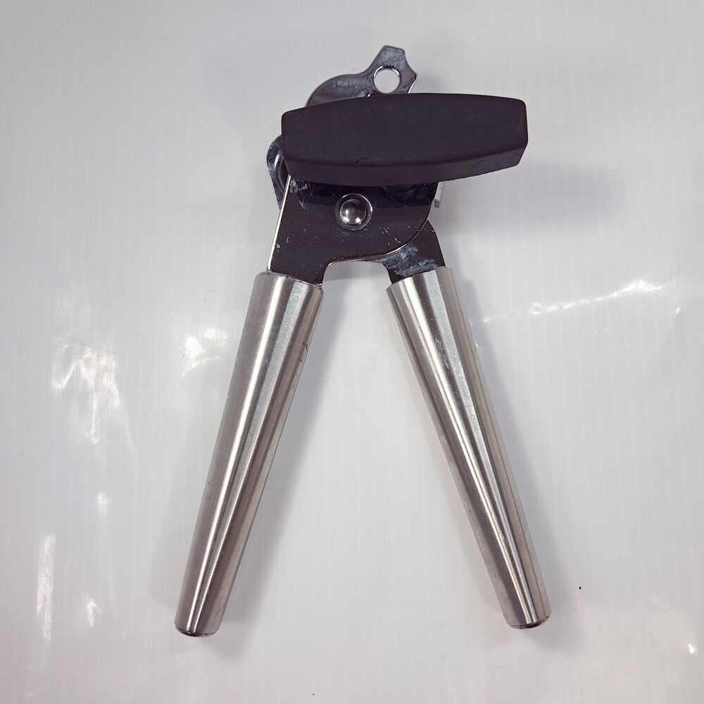 Oneida manual can opener stainless steel silver black plastic crank handle
